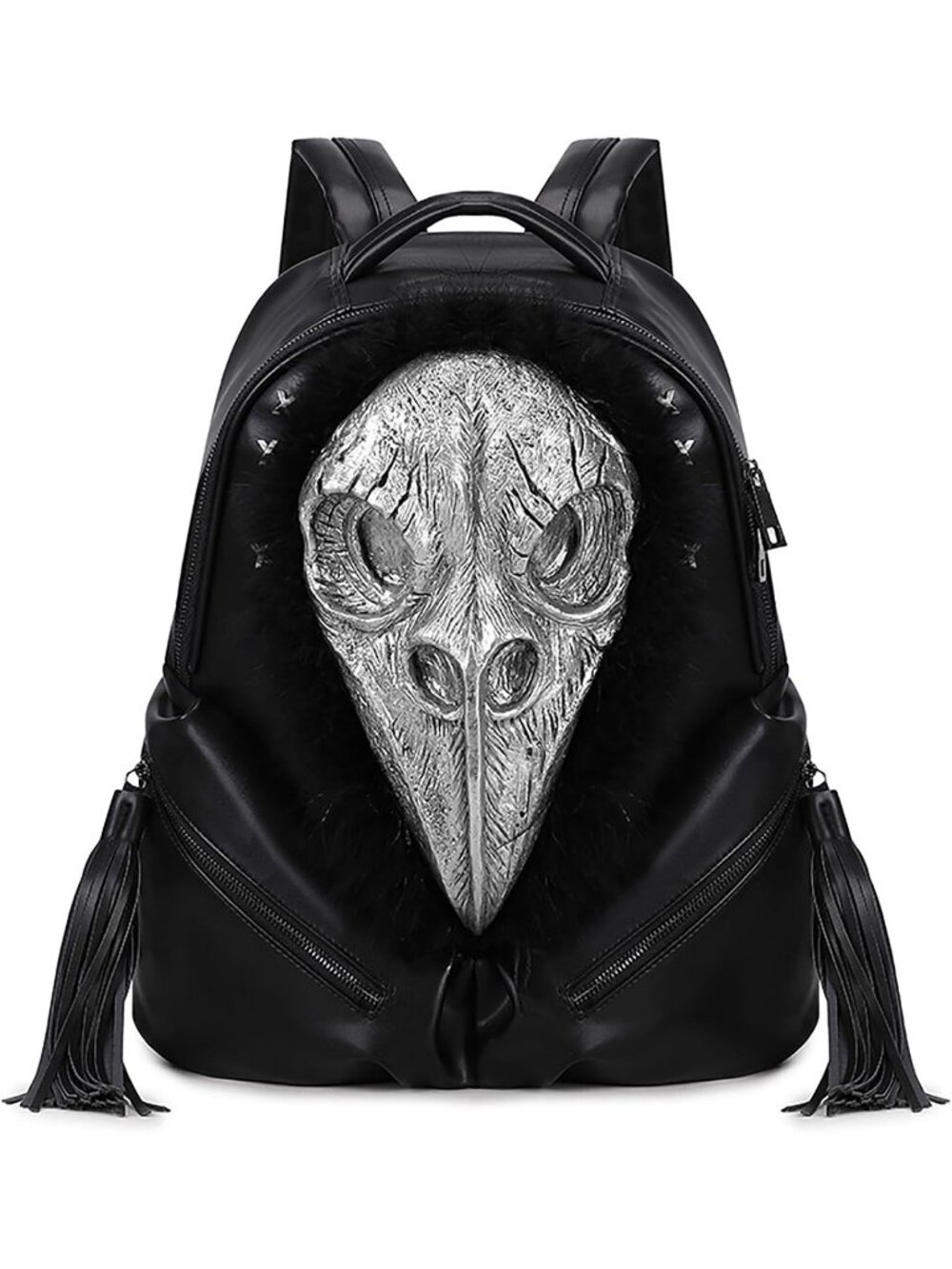 Women's Large Silver Skull Backpack Gothic Punk Halloween Horror 3D Chain Strap - Picture 1 of 6